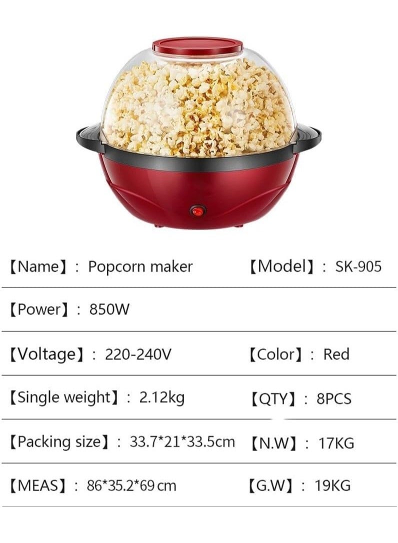 Automatic Stirring Popcorn Maker 3.6L Popcorn Popper maker Nonstick Plate Cool Touch Handles Dishwasher Safe Great for Home Party Kids Red  - Image 5