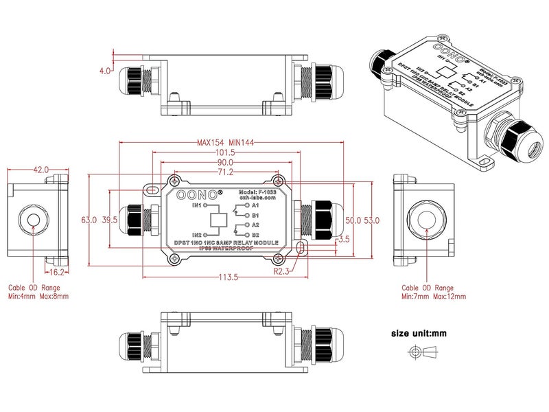 OONO IP68 Waterproof DPST 1NO 1NC 8Amp Power Relay Module (AC 110/115/120V) - Image 5
