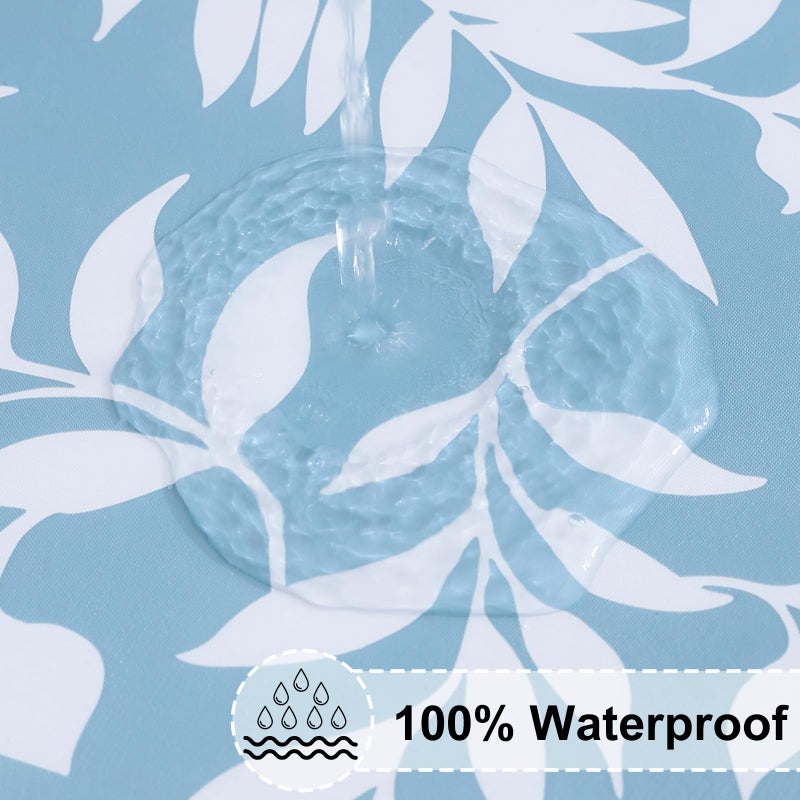 misaya Rectangle Vinyl Tablecloth, Fitted Table Cover, 100% Waterproof, Elastic Edge, Flannel Backing, Plastic Table Cloth Fit 6 Foot Folding Tables for Easter, Picnic (Blue Leaves, 30x72 inch) - Image 3