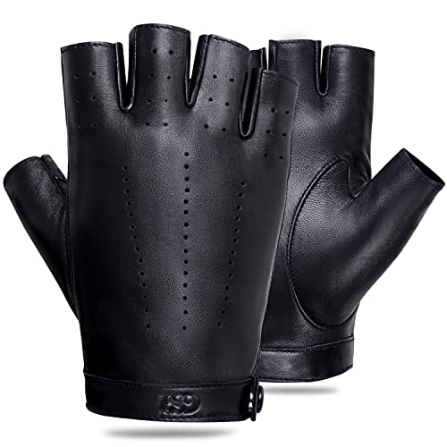 GSG SINCE 1998 GSG Women's Driving Gloves Fingerless Leather Motorcycle Gloves Unlined Half Finger Black Small - Image 4
