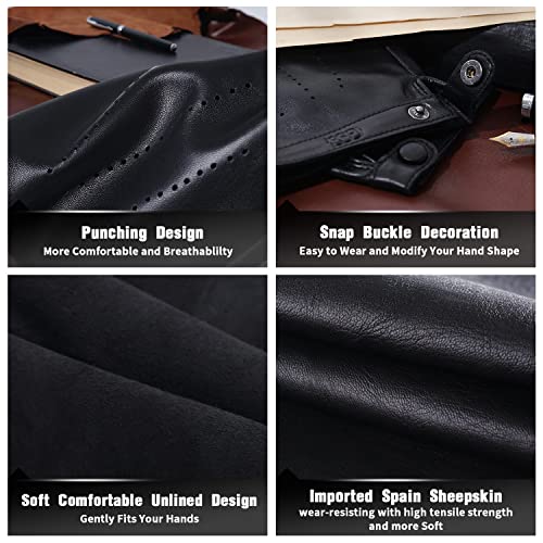 GSG SINCE 1998 GSG Women's Driving Gloves Fingerless Leather Motorcycle Gloves Unlined Half Finger Black Small - Image 3