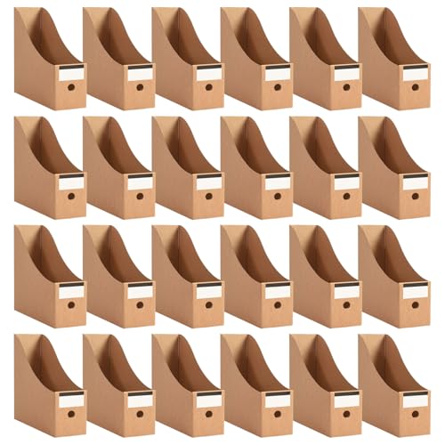 Vankcp 24 Pcs Cardboard Magazine File Holders Magazine Book Bin Box With Label Stickers Brown Bulk Kraft Magazines Organizer for Home Office File Storage Boxes for Desk Shelves - Image 1