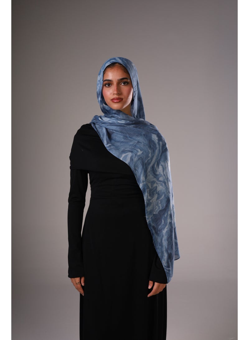 Lavezzi Marble Modal Hijab – Soft Breathable Long Scarf for Women – Lightweight Modest Fashion Headscarf – Elegant Everyday Hijab Shawl (Blue) - Image 1