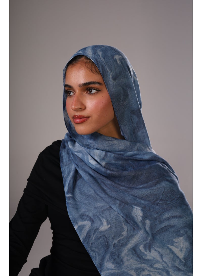 Lavezzi Marble Modal Hijab – Soft Breathable Long Scarf for Women – Lightweight Modest Fashion Headscarf – Elegant Everyday Hijab Shawl (Blue) - Image 3