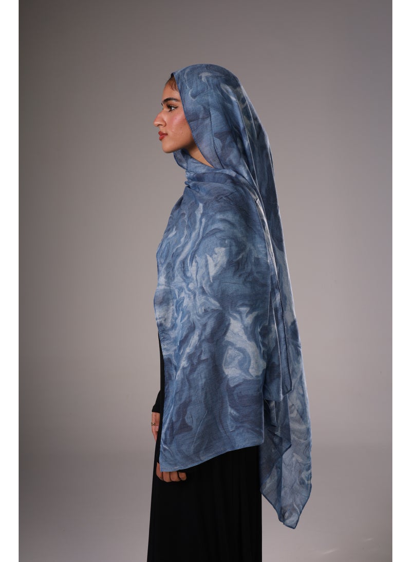 Lavezzi Marble Modal Hijab – Soft Breathable Long Scarf for Women – Lightweight Modest Fashion Headscarf – Elegant Everyday Hijab Shawl (Blue) - Image 2