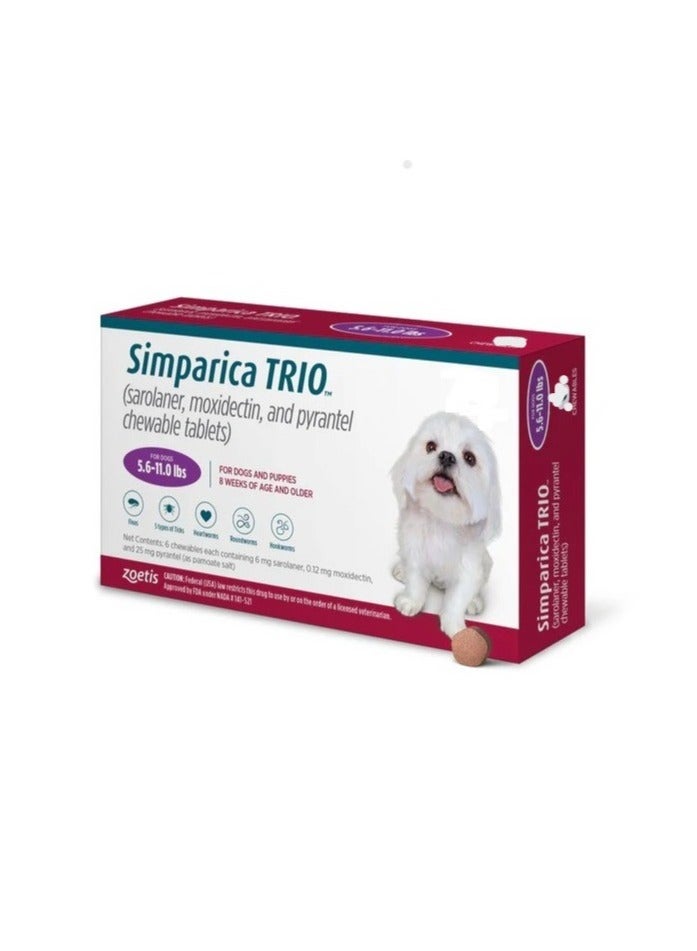 سيمباريكا تريو Zoetis Simparica TRIO، الوقاية الكاملة من البراغيث والقراد والديدان القلبية للكلاب، 2.5 - 5 كجم، 1 قرص قابل للمضغ. - Image 1
