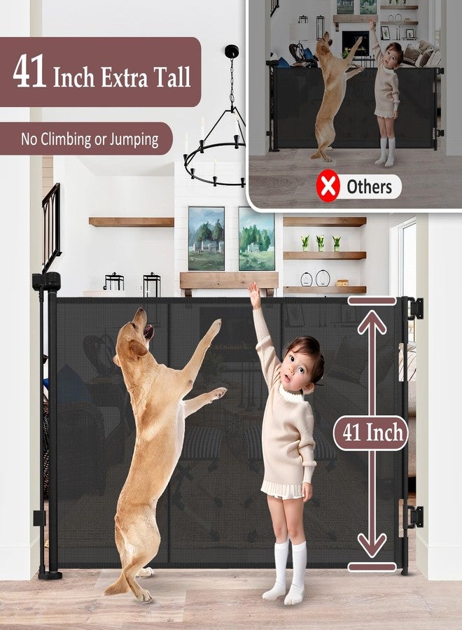GRENFU Reinforced 41 Inch Extra Tall Baby Gate 55" Wide Retractable Dog Gate with Support Rods – Prevents Crawling Under, Indoor Extra Tall Dog Gate Retractable Baby Gates Outdoor Retractable Gate, Black - Image 3