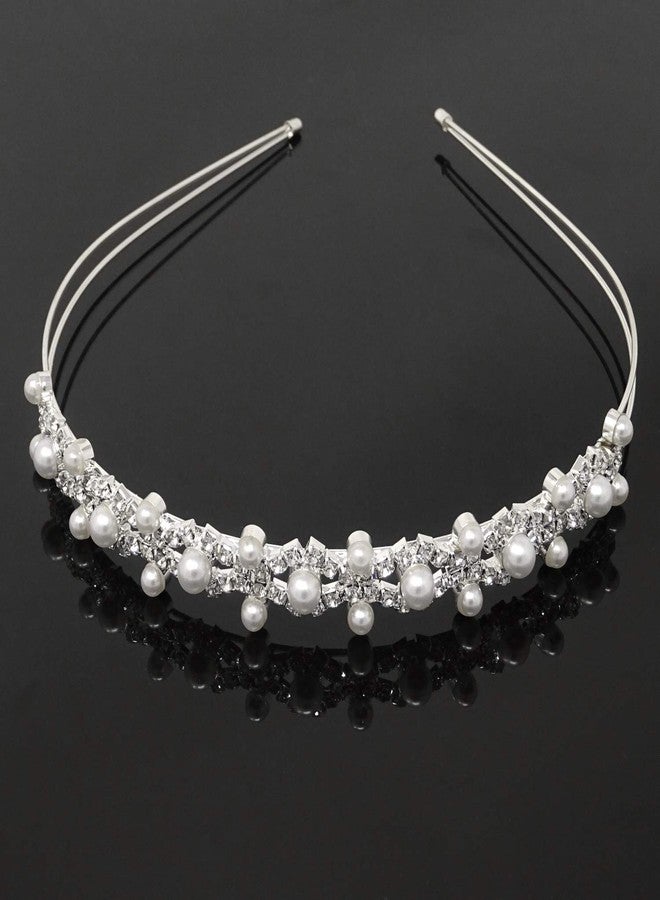 Honbay Fashion Wedding Hair Piece Photography Hair Accessories Bride Bridesmaid Flower Girl Crown Headband Hair Hoop Tiara with Crystal and Faux Pearls - Image 3