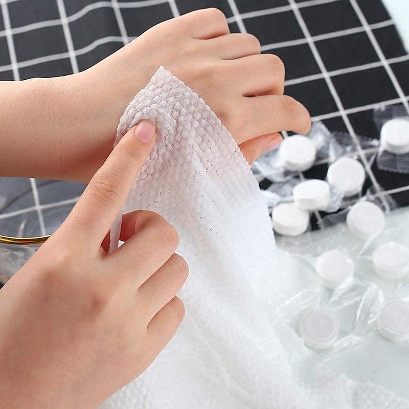 Nilzone Mini Compressed Towels Portable Disposable Compressed Cotton Coin Tissue Towel for Travel Camping Hiking Sport Beauty Salon Home Hand Wipes Aloe Vera Pack of 100 - Image 5