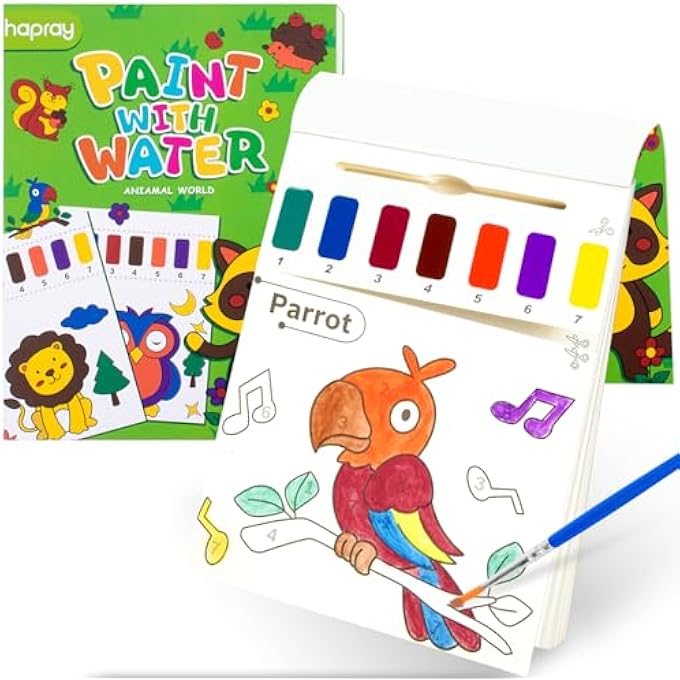 ANIMALS WATER COLORING BOOK FOR CHILDREN, WATERCOLOUR PAINTING PAPER BOOKS FOR KIDS, MAGIC PAINT KIT FOR TODDLERS, ARTS DRAWING SET GIFT (ANIMALS) - Image 1