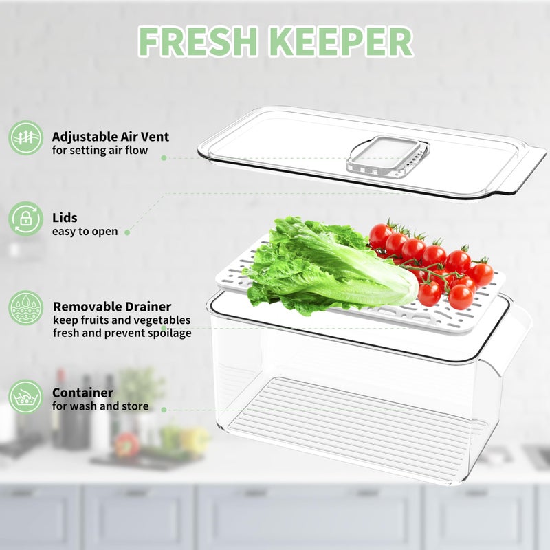 elabo Food Storage Containers Fridge Produce Saver- 3 Piece Set Stackable Refrigerator Organizer Keeper Drawers Bins Baskets with Lids and Removable Drain Tray for Veggie  Berry  Fruits and Vegetables - Image 5