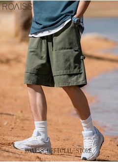 roaiss Cotton Loose Outdoor Sports Shorts for Men Versatile Casual Drawstring Streamer Design Beach Shorts Mens Simple Comfortable Breathable Skin-Friendly Cargo Half Pants  - Image 2