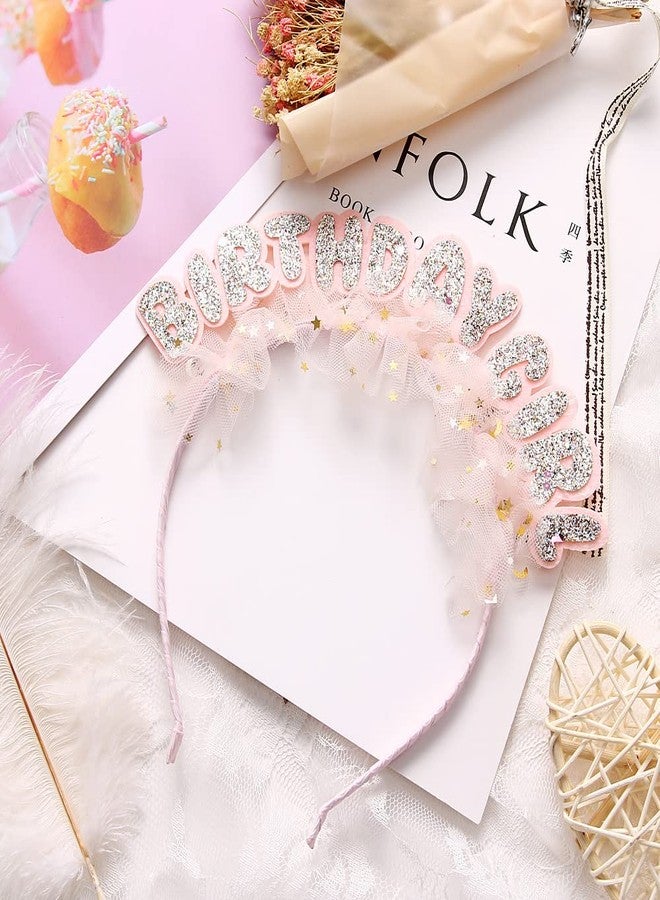 Happy Space - Birthday Girl Glitter Hairband, Shimmer Baby Pink Hairband/Tiara - Image 3