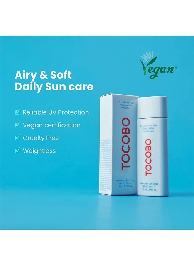Tocobo [TOCOBO] BIO WATERY SUN CREAM SPF50+ PA++++ 1.69 fl oz / 50ml | Watery Texture, Soft Finish, Powerful UV Protection, Natural Ingredients, Hyaluronic Acid, Moisturizing, Elasticity | EWG Green + PEG Fr  - Image 3