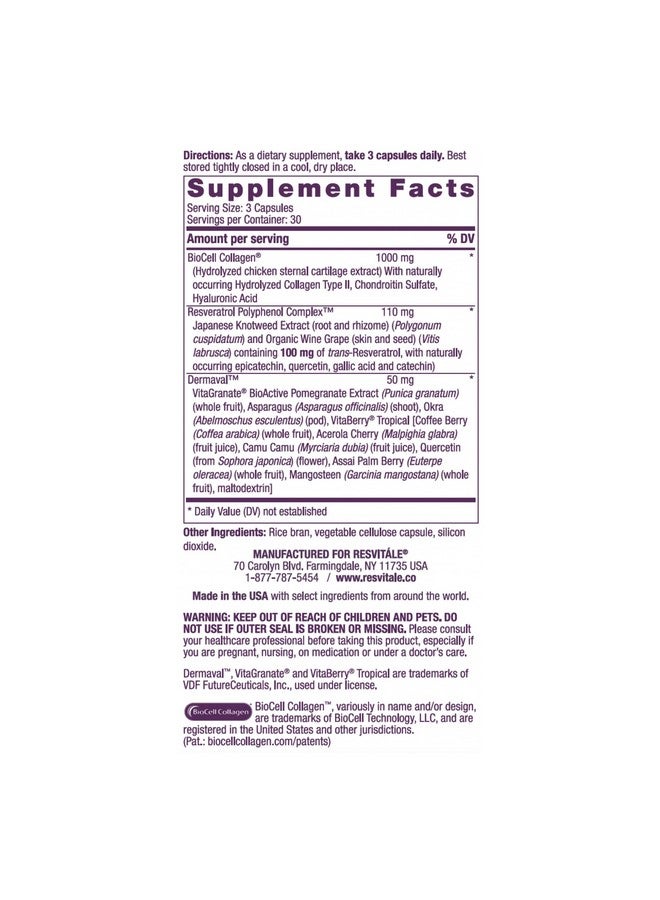 ResVitale ResVitále Ultra Collagen Enhance - Skin Care Supplement with Resveratrol - 90 Veggie Capsules - Image 2