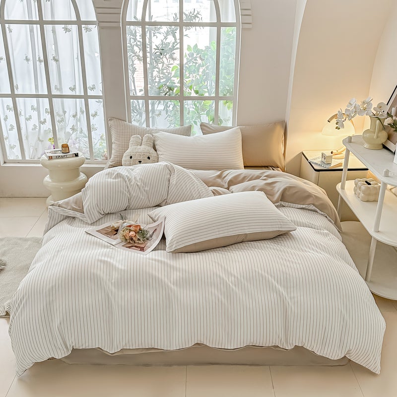 4pcs Luxury Bedding, Ultra Soft 100% High-quality Ultra-fine Fiber Comfortable Blanket, (one Duvet Cover, One Bed Sheet, Two Pillowcases), Suitable for All Seasons, Back to School Supplies - Image 4