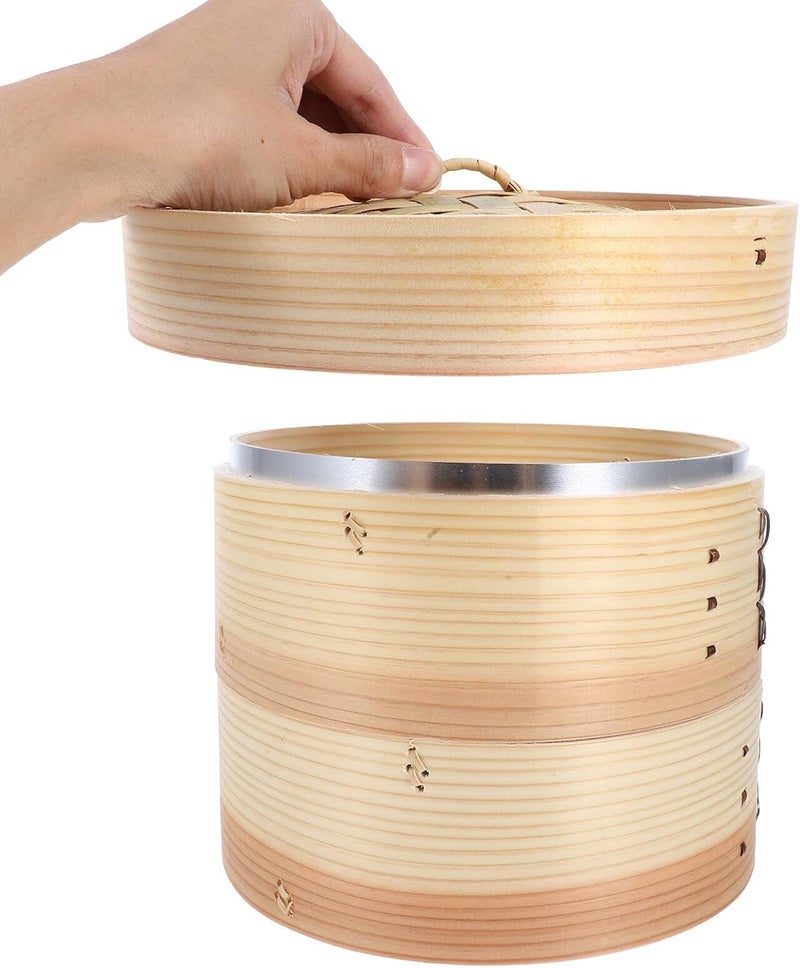 Metal Rim 21cm Household Steamer Basket 2-tier with Lid for Dumplings and Vegetables, Food-grade Steaming Drawer Suitable for Home Cooking - Image 3
