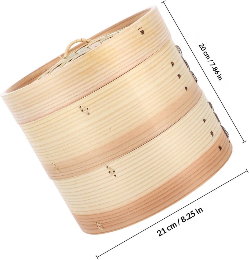 Metal Rim 21cm Household Steamer Basket 2-tier with Lid for Dumplings and Vegetables, Food-grade Steaming Drawer Suitable for Home Cooking - Image 2