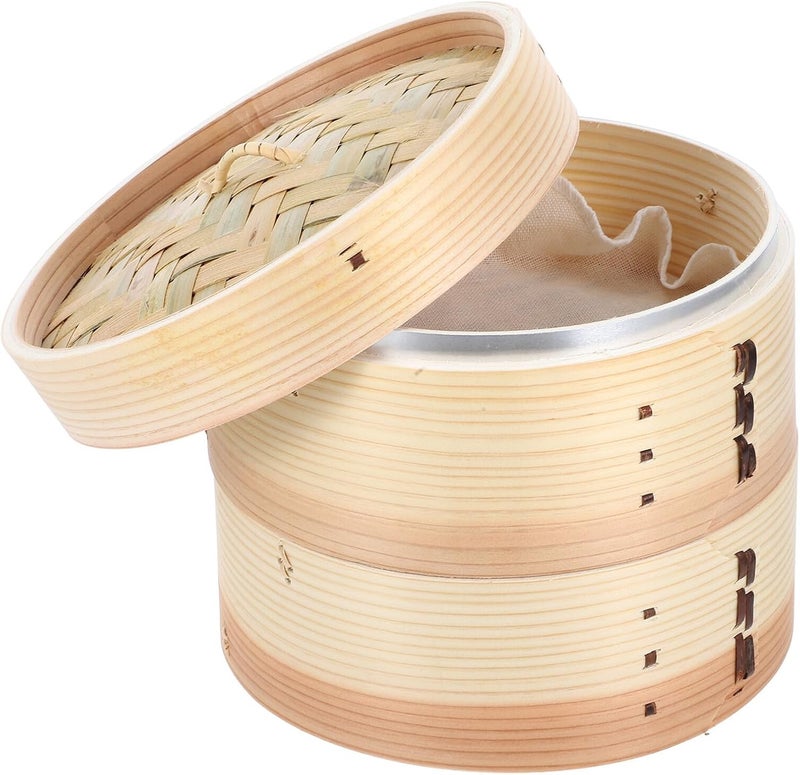 Metal Rim 21cm Household Steamer Basket 2-tier with Lid for Dumplings and Vegetables, Food-grade Steaming Drawer Suitable for Home Cooking - Image 1