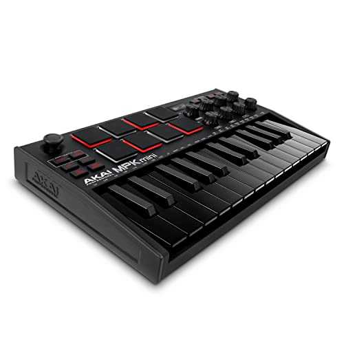 Akai Professional أكاي بروفيشينال MPK ميني MK3 - وحدة تحكم لوحة مفاتيح MIDI USB بـ 25 مفتاح مع 8 وسادات درام مضاءة، 8 مقبض، برنامج إنتاج موسيقي وحزمة صوتية من Native Instruments (تكامل NKS)، أسود - Image 1