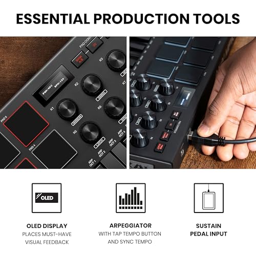 Akai Professional أكاي بروفيشينال MPK ميني MK3 - وحدة تحكم لوحة مفاتيح MIDI USB بـ 25 مفتاح مع 8 وسادات درام مضاءة، 8 مقبض، برنامج إنتاج موسيقي وحزمة صوتية من Native Instruments (تكامل NKS)، أسود - Image 5