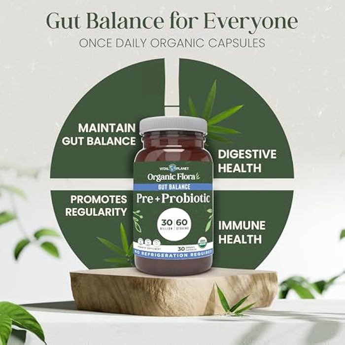 Vital Planet - Organic Flora Probiotics for Gut Health Balance, Shelf Stable Probiotic 30 Billion CFU, 60 Diverse Strains, Prebiotic Organic Mushroom Blend for Immune and Digestive Support 30 Capsules - Image 3