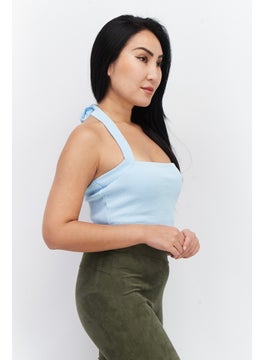 NA-KD Women Halter Neck Sleeveless Textured Top, Light Blue  - Image 3