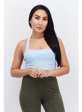 NA-KD Women Halter Neck Sleeveless Textured Top, Light Blue  - Image 1