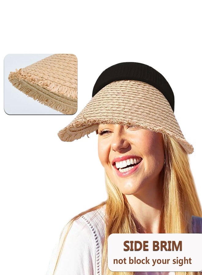 HAWAWA Women's Sun Visor Hats Wide Brim Straw Visors Foldable Beach Visors Summer Roll Up Ponytail Beach Hat  for Women Girl Travel - Image 2