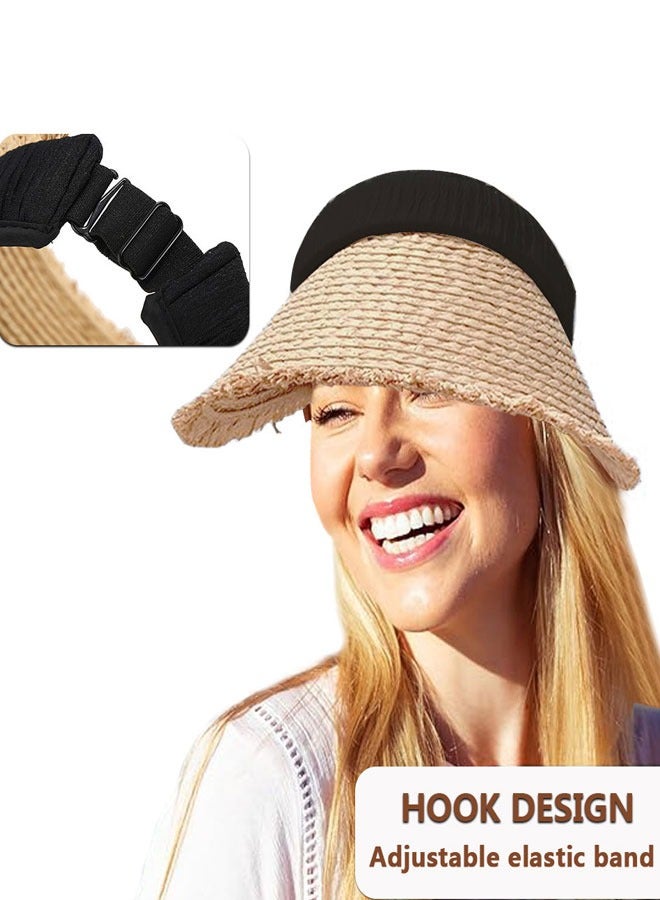 HAWAWA Women's Sun Visor Hats Wide Brim Straw Visors Foldable Beach Visors Summer Roll Up Ponytail Beach Hat  for Women Girl Travel - Image 3