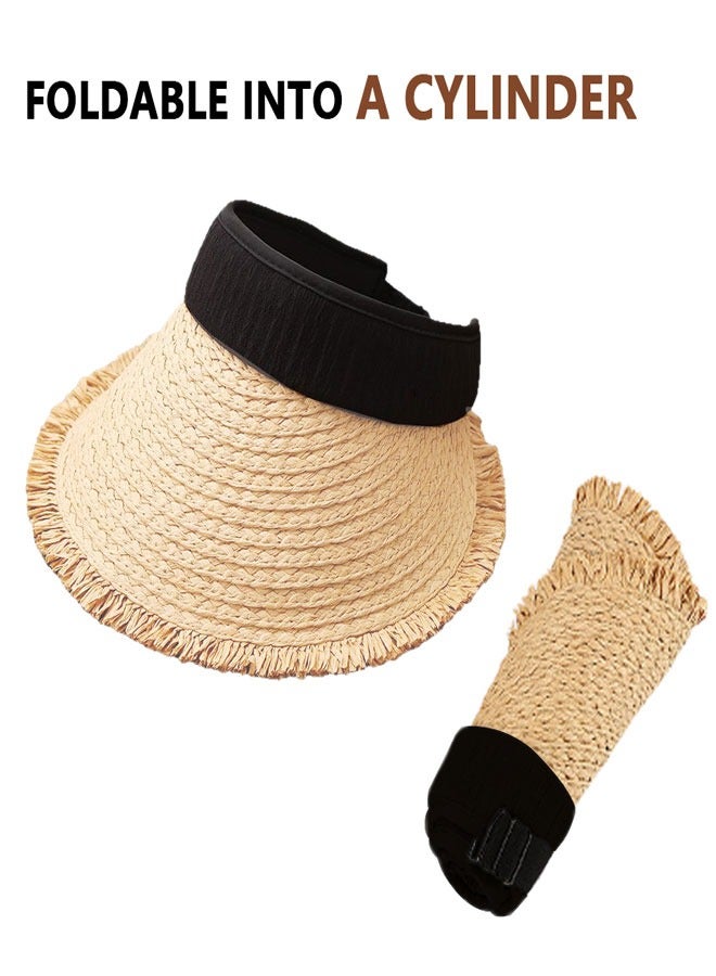 HAWAWA Women's Sun Visor Hats Wide Brim Straw Visors Foldable Beach Visors Summer Roll Up Ponytail Beach Hat  for Women Girl Travel - Image 4