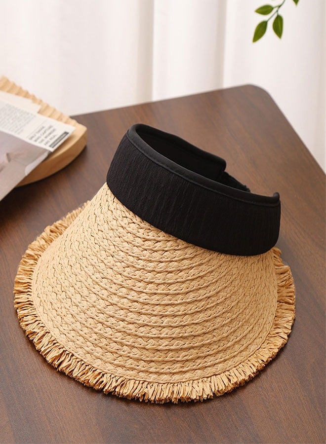 HAWAWA Women's Sun Visor Hats Wide Brim Straw Visors Foldable Beach Visors Summer Roll Up Ponytail Beach Hat  for Women Girl Travel - Image 5