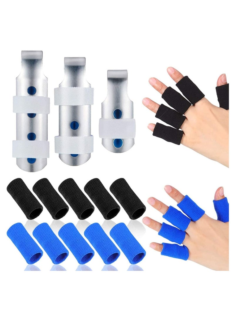 SYOSI 3 Pieces Finger Splints,  Metal Finger Support Finger Stabilizer in 3 Sizes and 20 Pieces Finger Sleeves Protectors Thumb Brace Support Elastic Compression Protector for Sports - Image 1