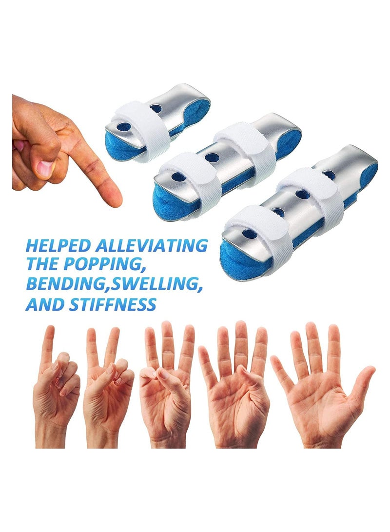 SYOSI 3 Pieces Finger Splints,  Metal Finger Support Finger Stabilizer in 3 Sizes and 20 Pieces Finger Sleeves Protectors Thumb Brace Support Elastic Compression Protector for Sports - Image 3