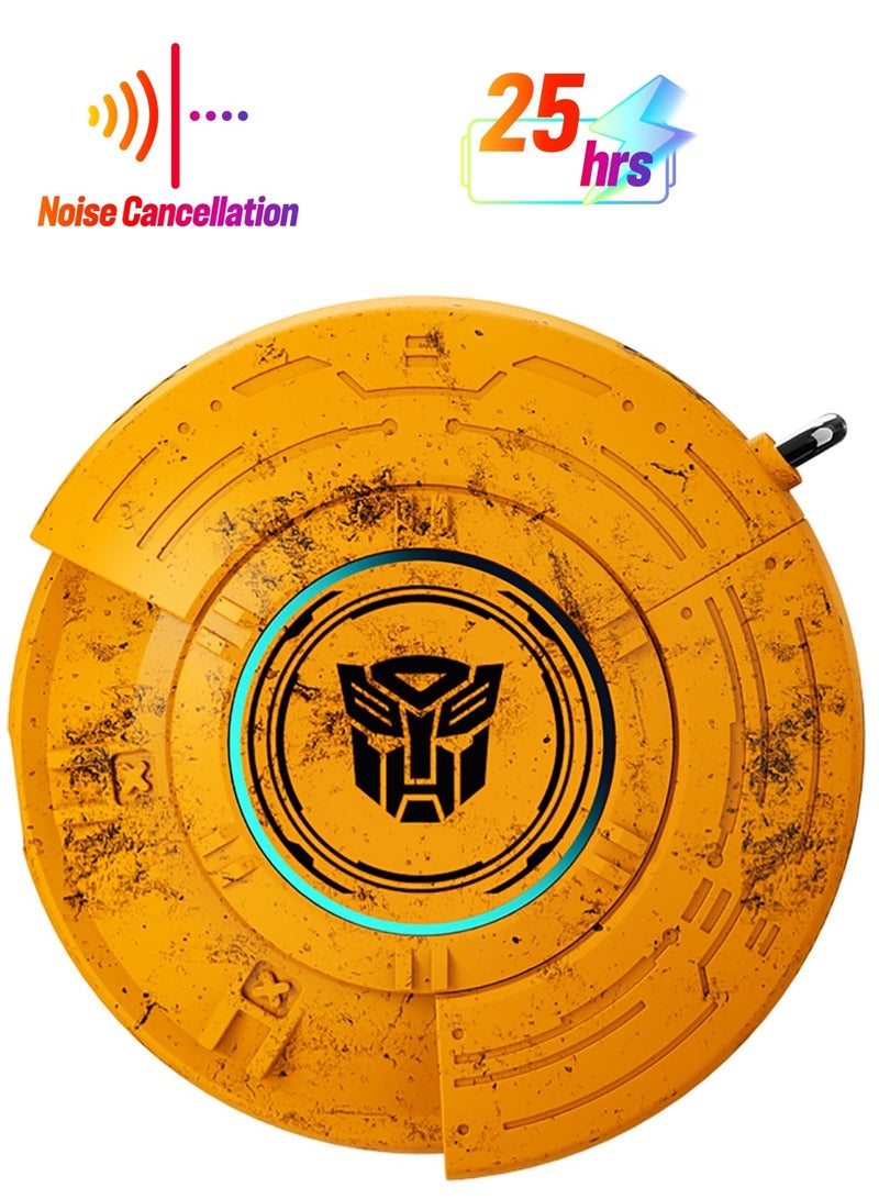 TRANSFORMERS TF-T31 TWS Earphones with Bluetooth 5.4, Environmental Noise Cancellation, 25-Hour Battery Life, AAC/SBC Audio, Ergonomic Fit, and Type-C Fast Charging - Yellow - Image 1