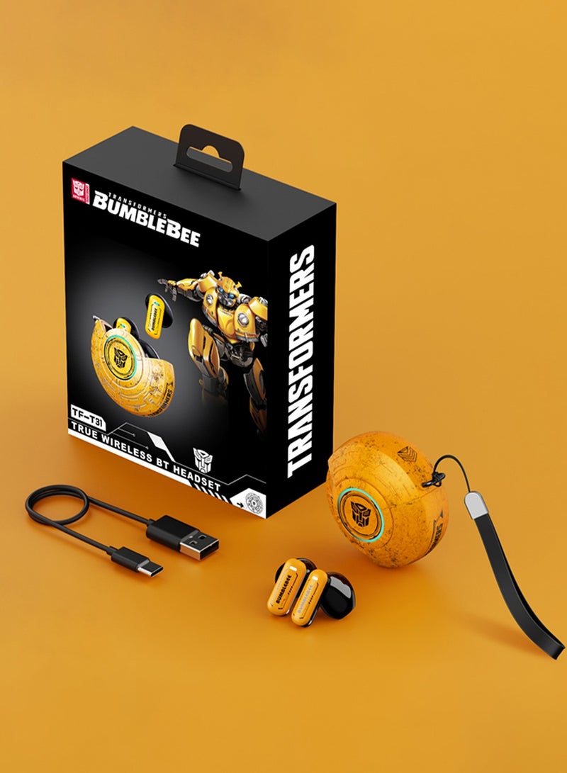 TRANSFORMERS TF-T31 TWS Earphones with Bluetooth 5.4, Environmental Noise Cancellation, 25-Hour Battery Life, AAC/SBC Audio, Ergonomic Fit, and Type-C Fast Charging - Yellow - Image 4