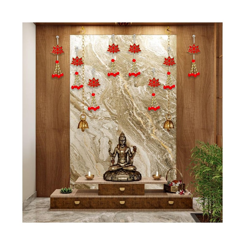 HNA GIFTING HNA GIFTING Handmade Wall Decor Lotus with jhumki Style Hanging for Home DecorDiwali DecorWedding and All Festival Decor Lotus with Pom Pom Pack of 8  - Image 1