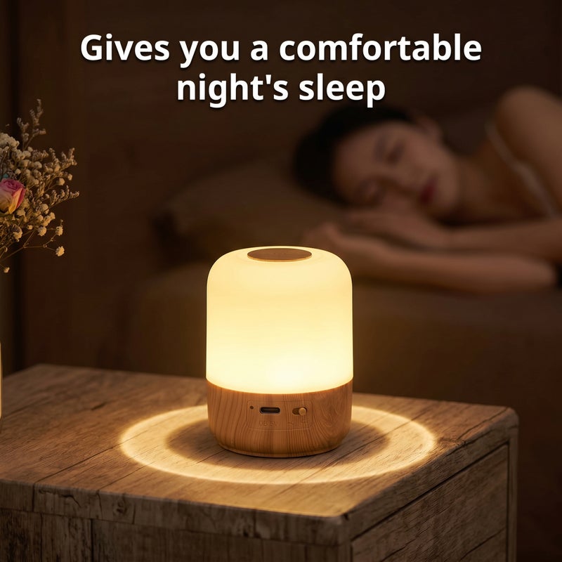 LED Smart Touch Night Light with Faux Wood-grain Base - Image 2