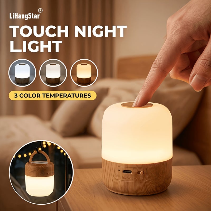 LED Smart Touch Night Light with Faux Wood-grain Base - Image 1