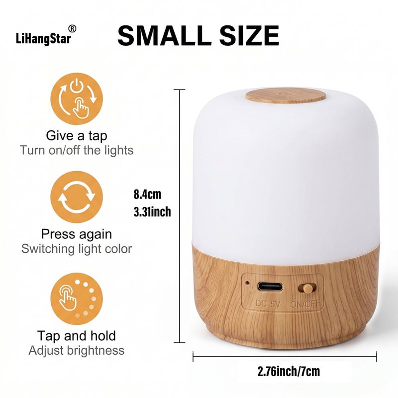 LED Smart Touch Night Light with Faux Wood-grain Base - Image 3