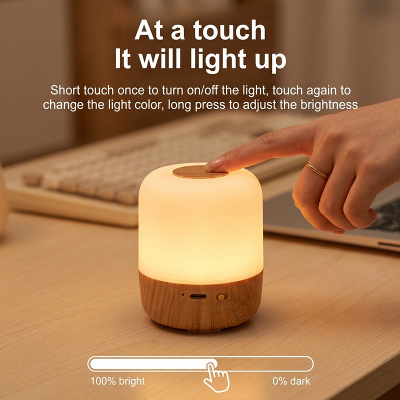 LED Smart Touch Night Light with Faux Wood-grain Base - Image 4