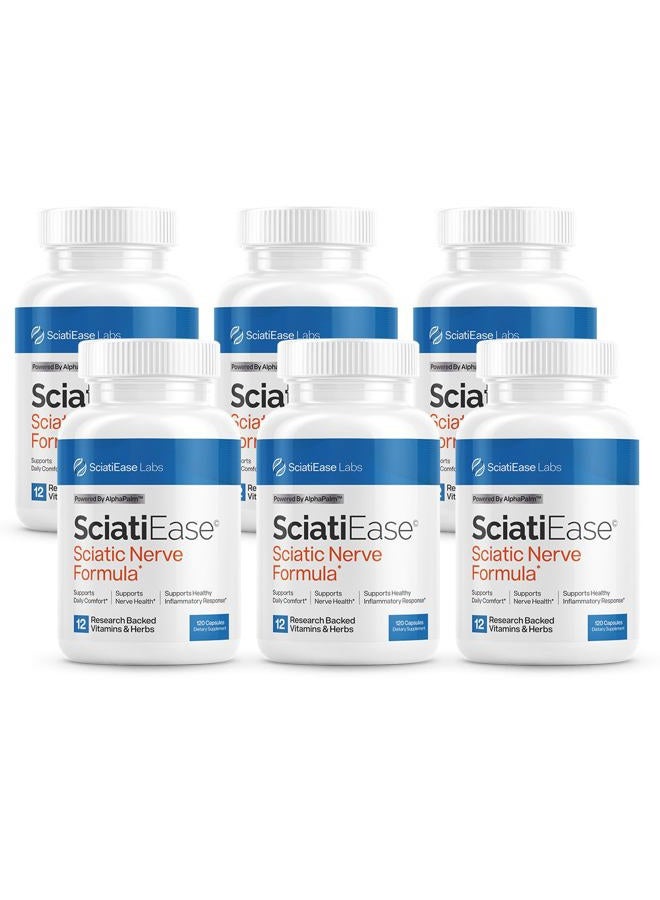 SciatiEase مكمل دعم صحة العصب الوركي - تركيبة دعم الأعصاب مع ألفا بالم، بازلاء، مركب فيتامين ب، حمض ألفا ليبويك 300 ملغ - 6 زجاجات - Image 1