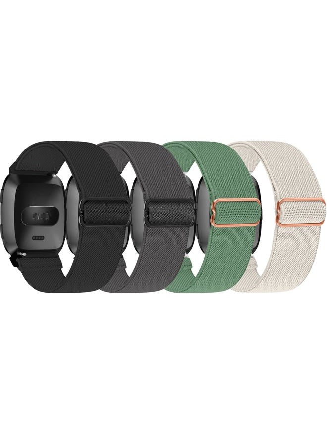 ShuYo 4 Pack Elastic Nylon Bands Compatible with Fitbit Versa & Versa Lite & Versa 2 & Versa SE for Women Men, Adjustable Soft Stretchy Breathable Replacement Straps for Fitbit Versa Smartwatch - Image 1