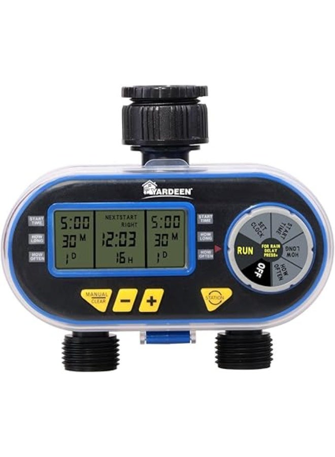 Yardeen Programmable Garden Hose Watering Timer with Delay and Manual Function, Dual Solenoid Valve Electronic Irrigation Controller, Automatic Water Sprinkler Timer – Blue - Image 1