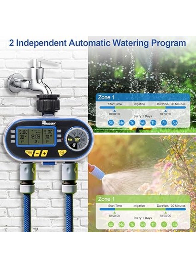 Yardeen Programmable Garden Hose Watering Timer with Delay and Manual Function, Dual Solenoid Valve Electronic Irrigation Controller, Automatic Water Sprinkler Timer – Blue - Image 5
