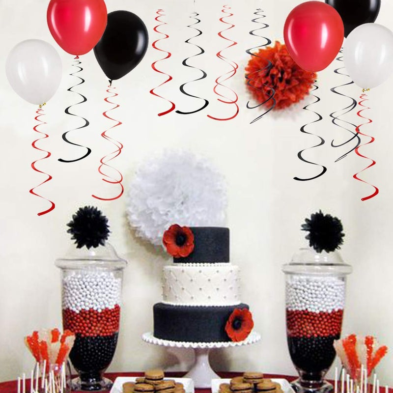 MOWO Black and Red Foil Swirl Hanging Decoration for Birthday Graduation Wedding New Year Halloween Party Supplies,Pack of 20 - Image 3
