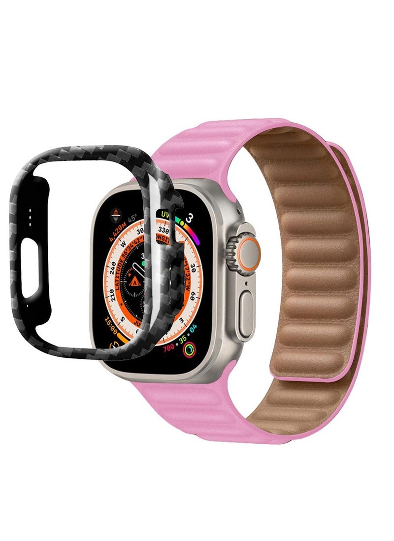 CATANES - 2 Packs For Apple Watch Band 49mm Leather Link Strap Magnetic Loop Bracelet and Carbon Fiber Cup Holder Pink - Image 1