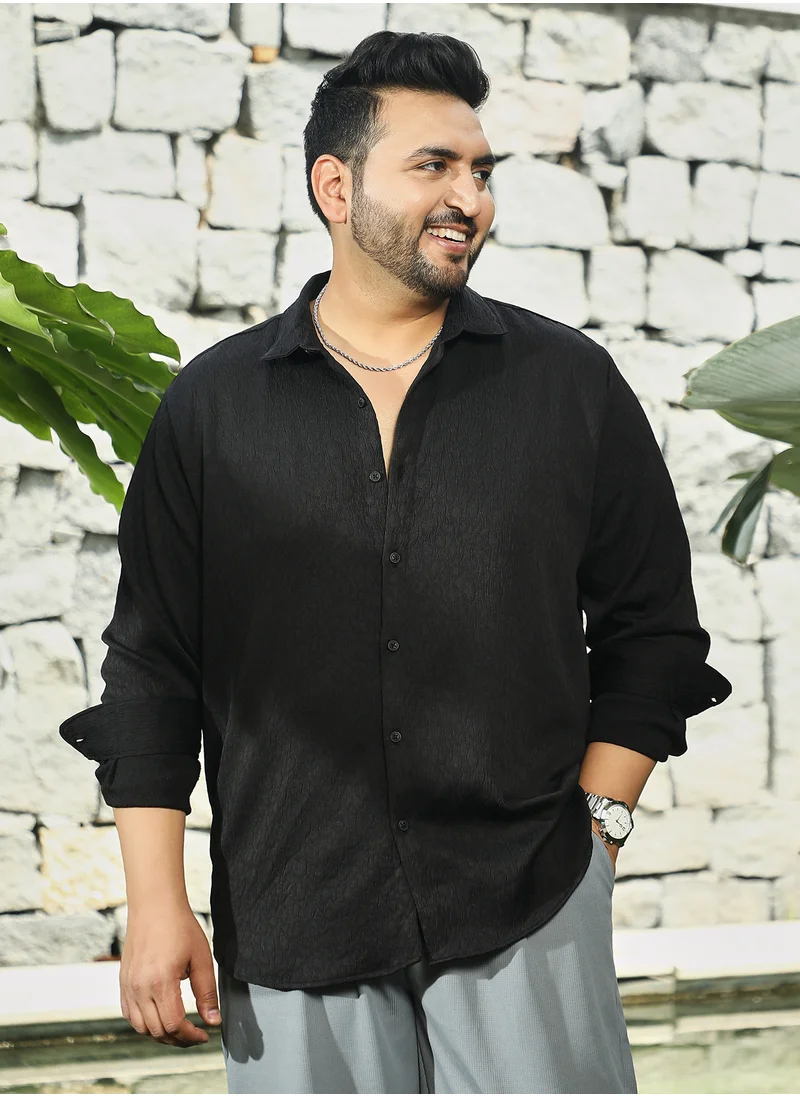 انستافاب بلس Instafab Plus Men's Onyx Black Abstract-Textured Shirt For Casual Wear | Spread Collar | Long Cuffed Sleeves | Button Closure | Plus Size Shirt Crafted With Comfort Fit For Everyday Wear