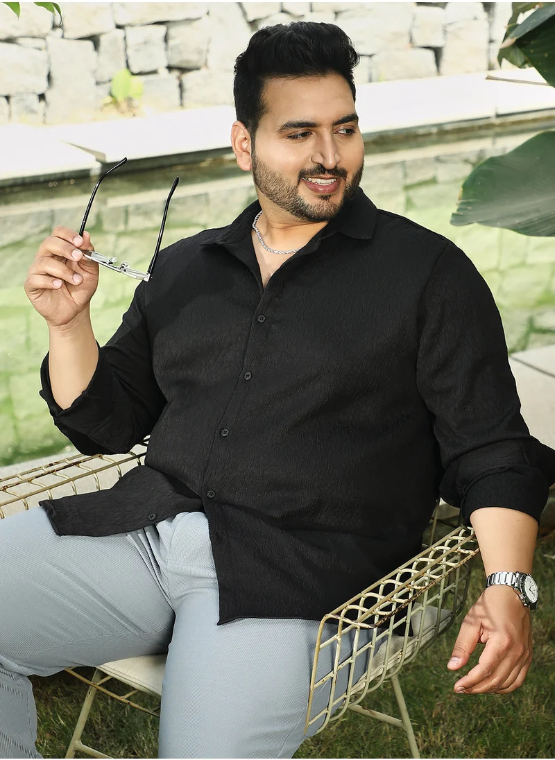 انستافاب بلس Instafab Plus Men's Onyx Black Abstract-Textured Shirt For Casual Wear | Spread Collar | Long Cuffed Sleeves | Button Closure | Plus Size Shirt Crafted With Comfort Fit For Everyday Wear