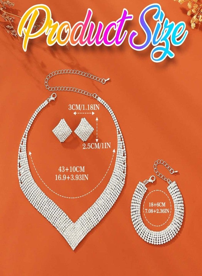 جورايس طقم مجوهرات زفاف من GORAIS، يتضمن قلادة وأقراط وسوار مرصع بأحجار الراين الفضية، مناسب للنساء والعرائس. - Image 2